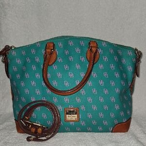 Dooney & Bourke Green and Purple Satchel with Leather Accents